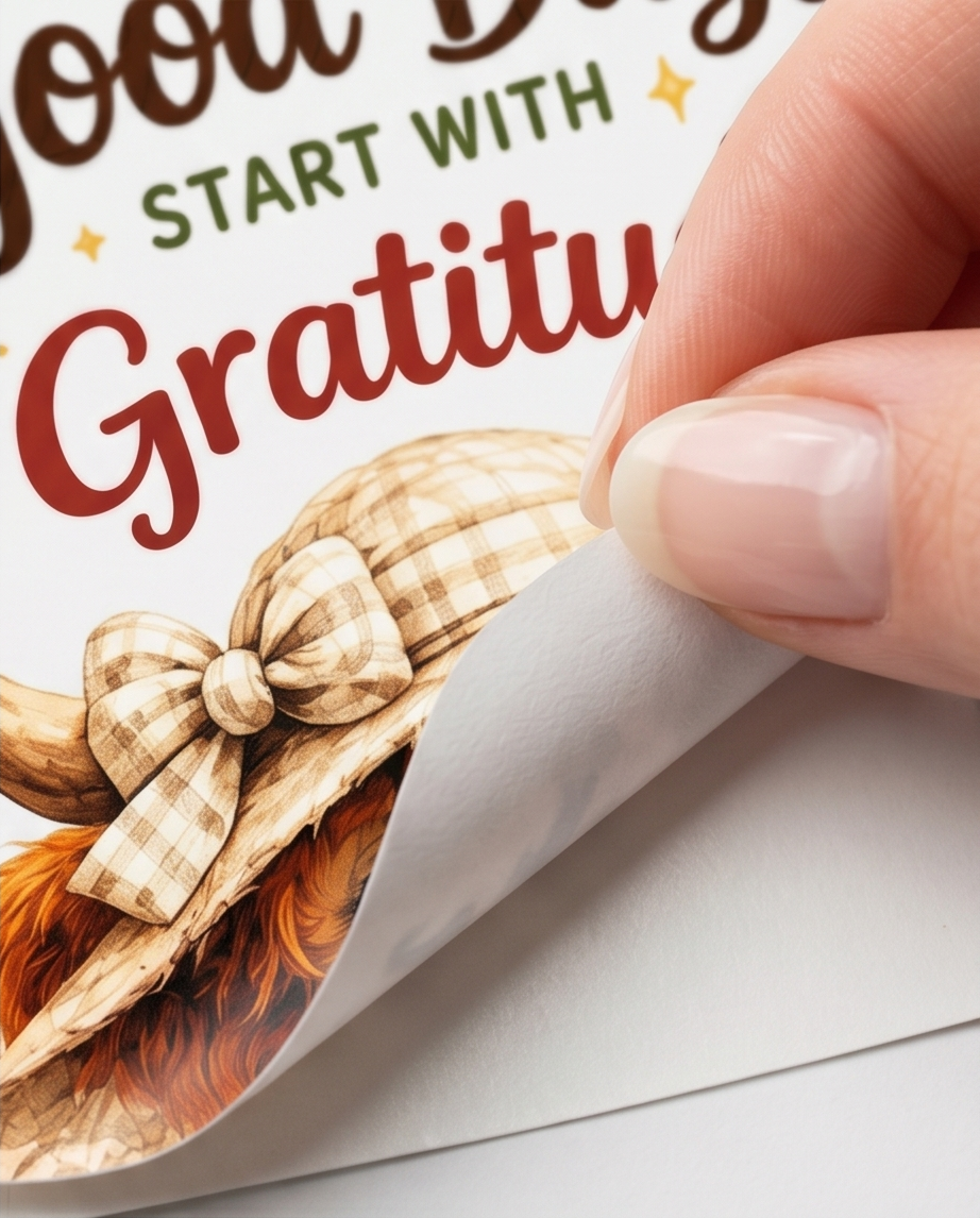 Good Days Start with Gratitude Highland Cow Sticker – Inspirational Sunflower Cow Decal