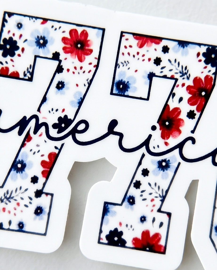1776 America Floral Patriotic Sticker – Red, White & Blue USA Decal