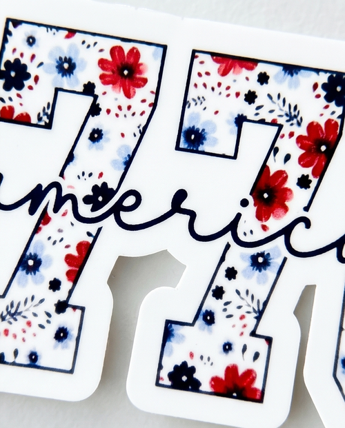 1776 America Floral Patriotic Sticker – Red, White & Blue USA Decal