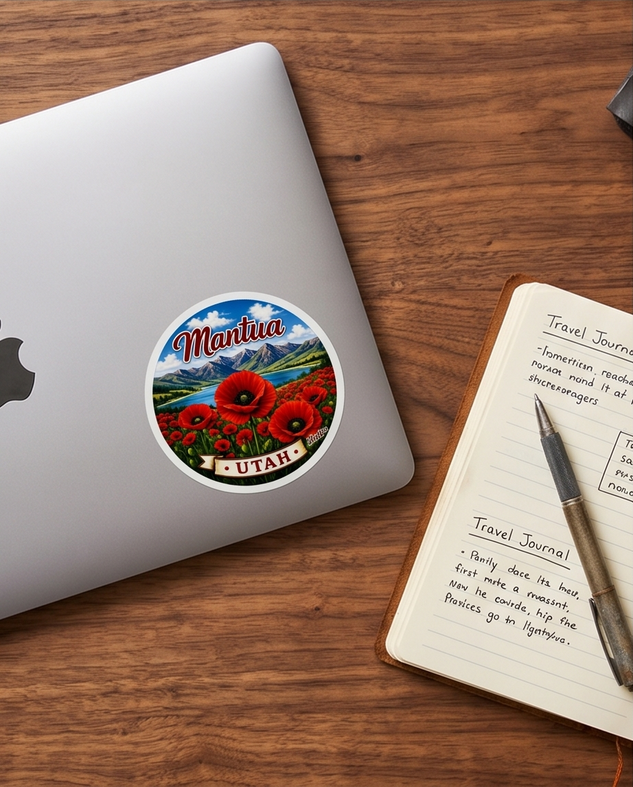 Mantua Utah Poppy Fields Sticker – Scenic Mountain Lake Souvenir Decal