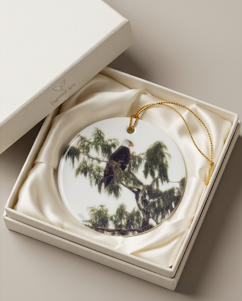 Bald Eagle in Willow Branch Ceramic Ornament