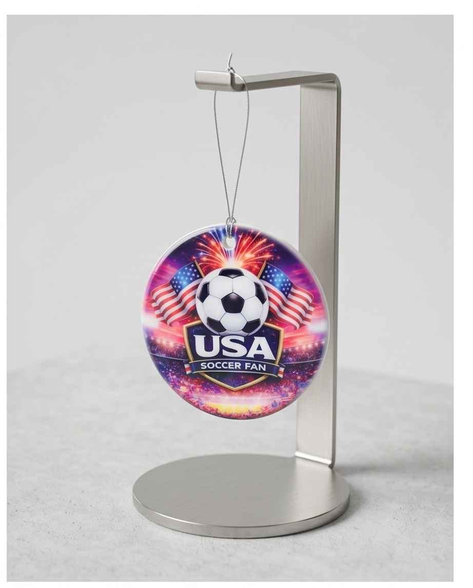 USA Soccer Fan Ornament – Patriotic Fireworks Design