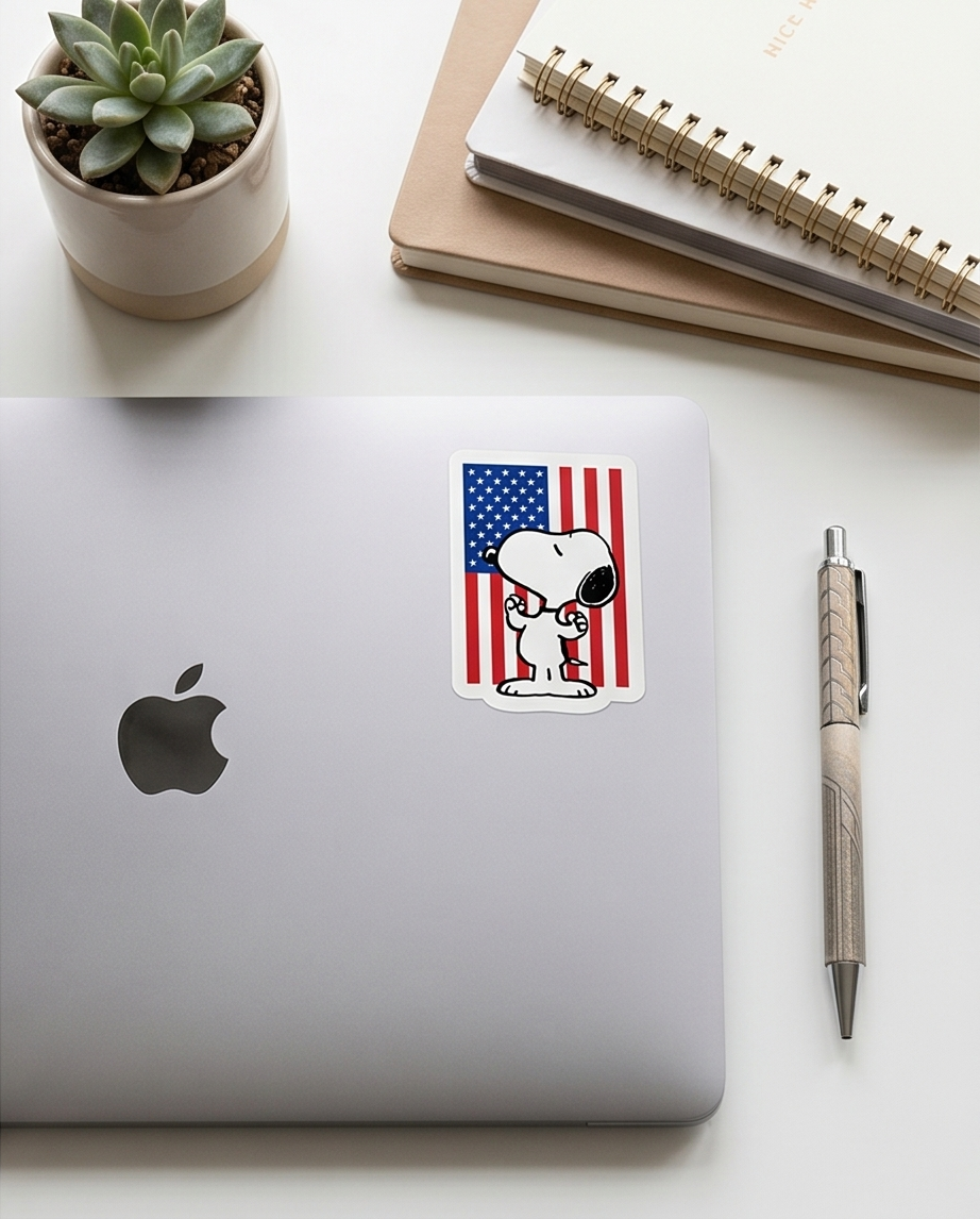 Patriotic Snoopy Flag Sticker – American Flag Red, White & Blue Decal
