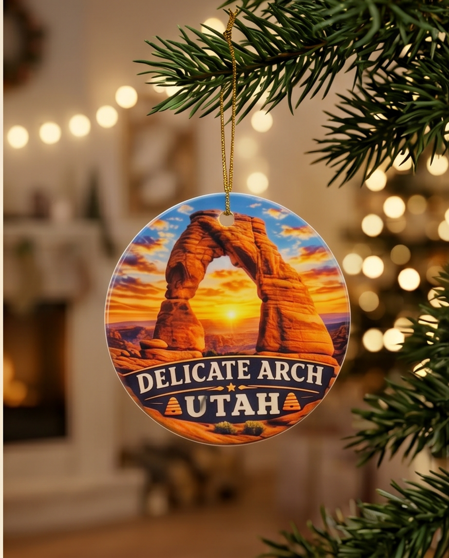 Delicate Arch Utah Ornament – Sunset Desert Landmark Design