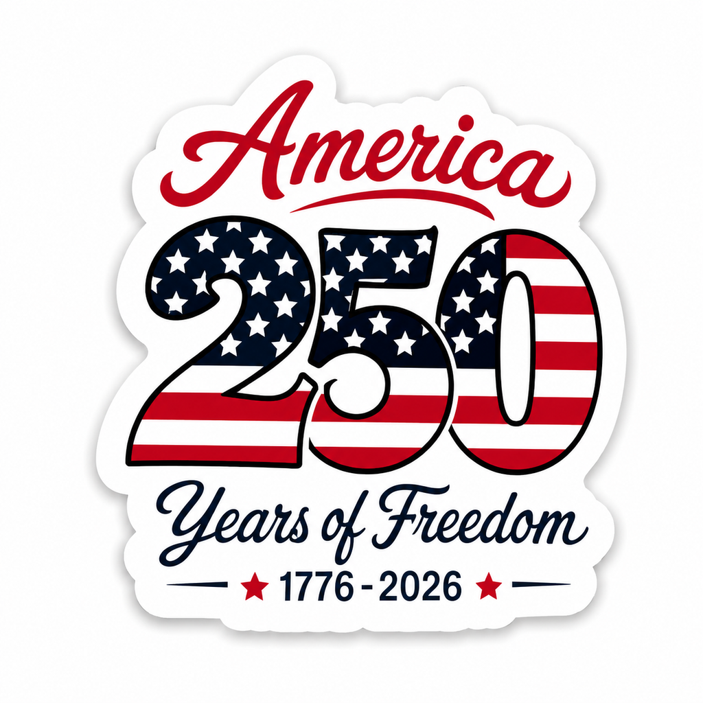 America 250 Years of Freedom Sticker – Patriotic USA Bicentennial Celebration Decal (1776–2026)