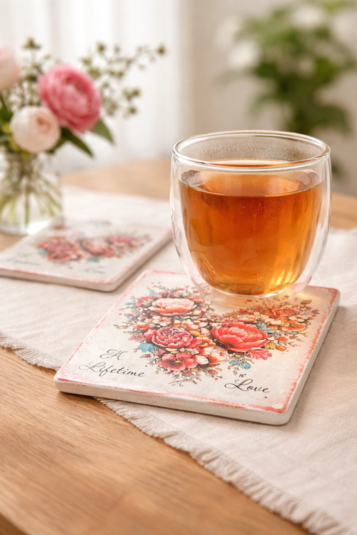 A Lifetime of Love Floral Heart Coaster ✨☕