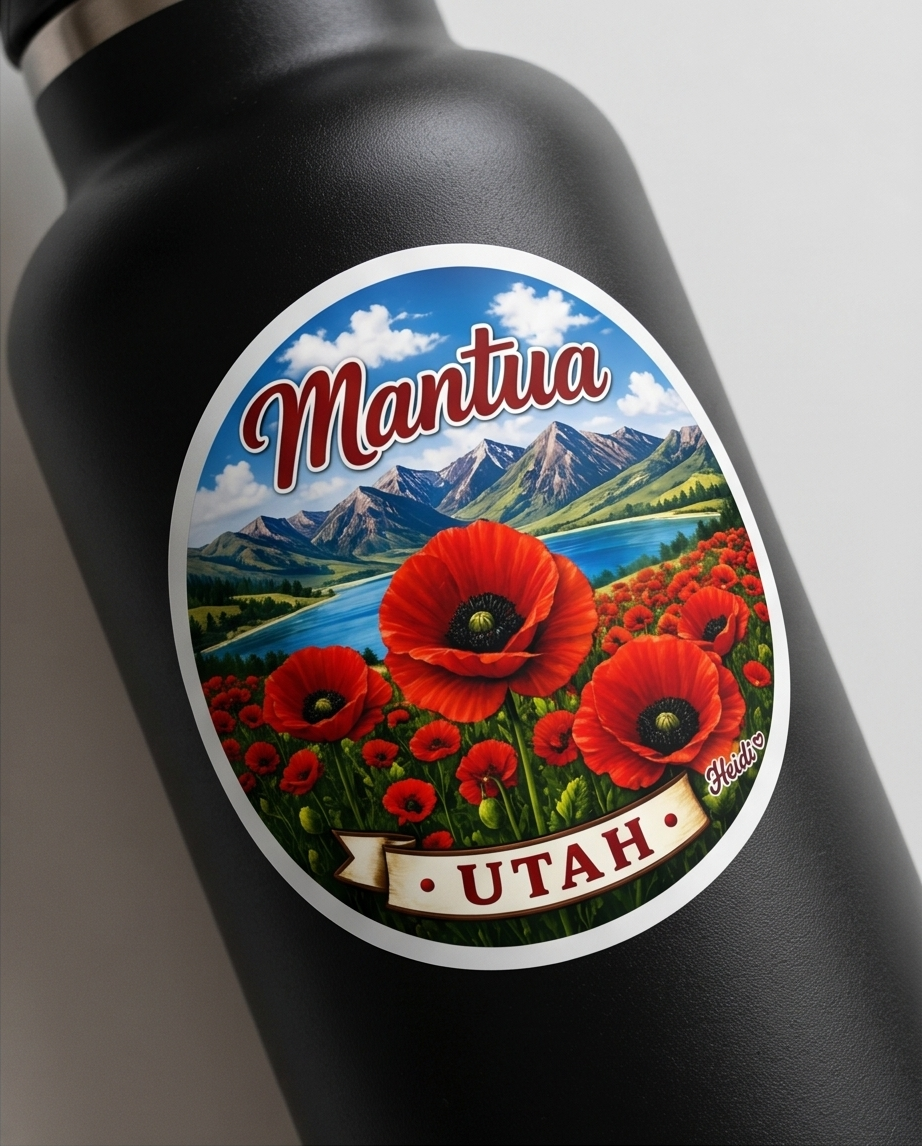 Mantua Utah Poppy Fields Sticker – Scenic Mountain Lake Souvenir Decal