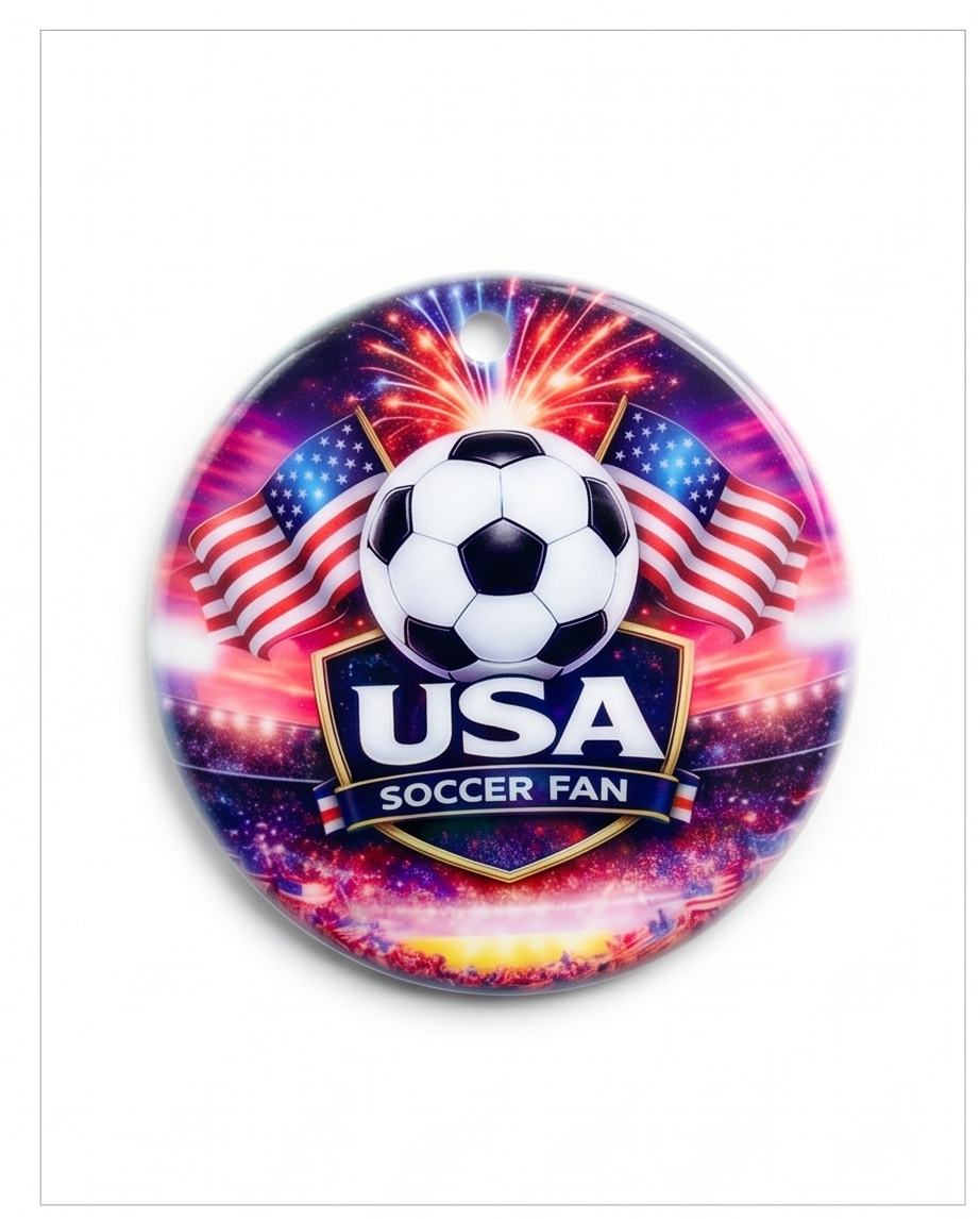 USA Soccer Fan Ornament – Patriotic Fireworks Design