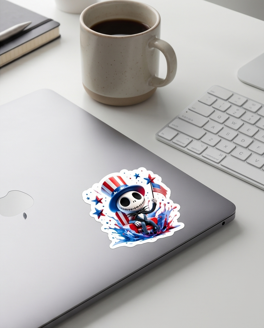 Patriotic Skeleton Uncle Sam Sticker – Red, White & Blue Gothic Americana Decal