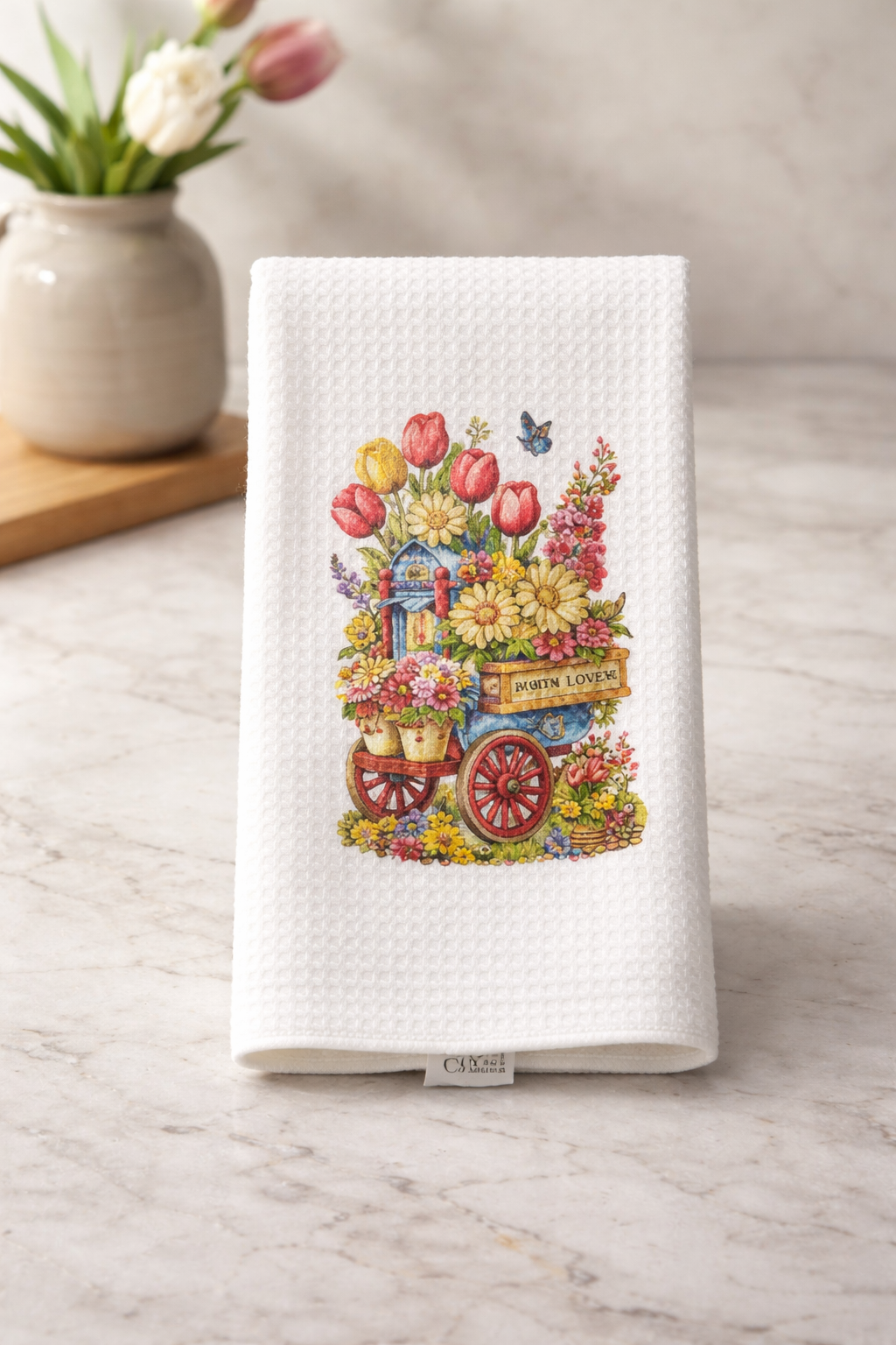 🌸💐 Title: Mum in Love Flower Cart Kitchen Towel 🦋✨