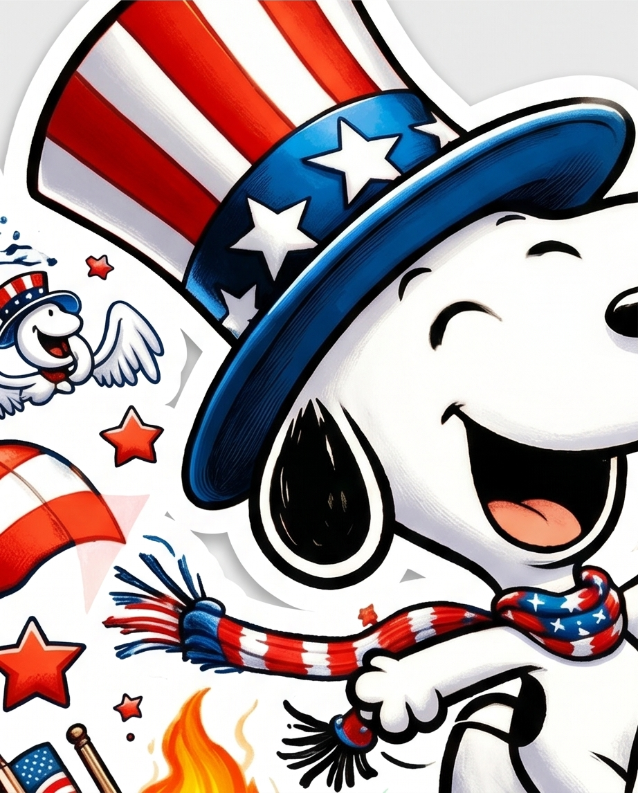 Patriotic Snoopy Celebration Sticker – Red, White & Blue Americana Souvenir Decal