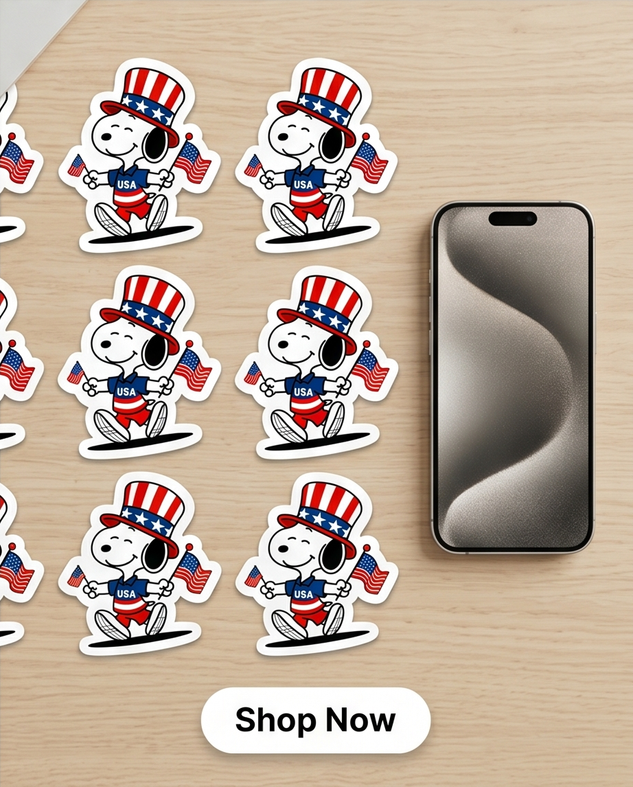 Patriotic Snoopy USA Sticker – Red, White & Blue American Pride Decal