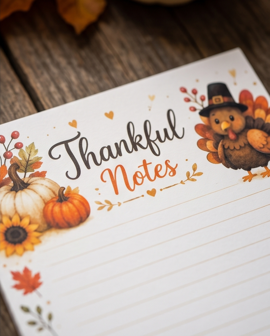 Thankful Notes Notepad | Thanksgiving Notepad | Fall Stationery Pad | Pumpkin Memo Pad | Turkey Notes | Autumn To Do List | Gratitude Gift