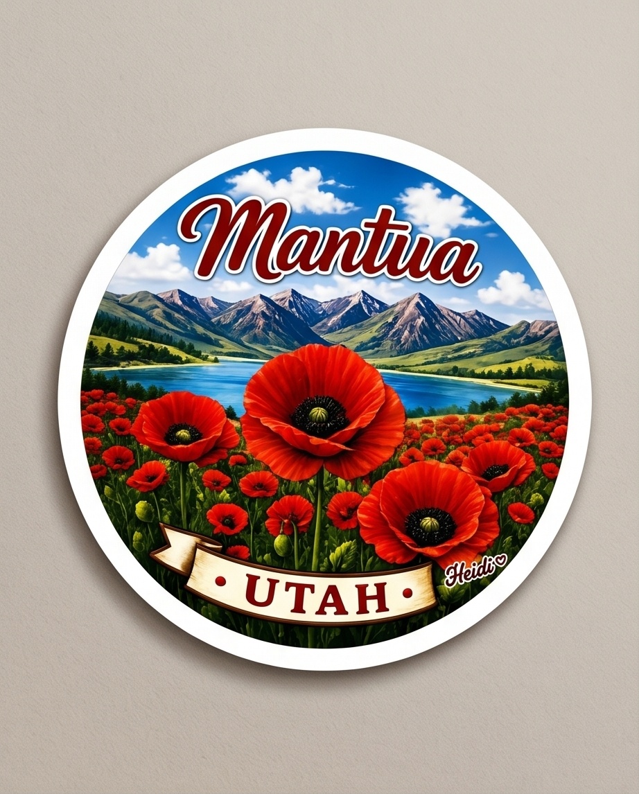 Mantua Utah Poppy Fields Sticker – Scenic Mountain Lake Souvenir Decal