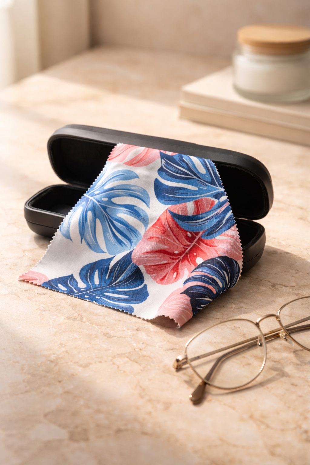 Tropical Leaf Glow Glasses Cloth 🌴💙