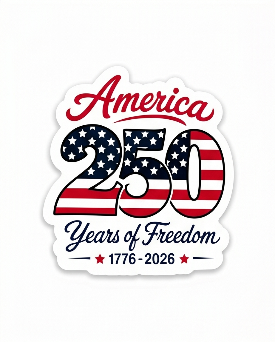 America 250 Years of Freedom Sticker – Patriotic USA Bicentennial Celebration Decal (1776–2026)