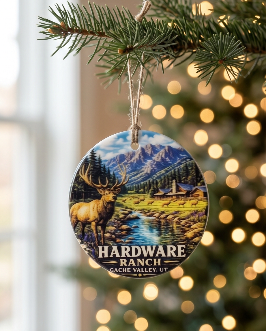 Hardware Ranch Cache Valley Utah Ornament – Scenic Elk & Mountain Design