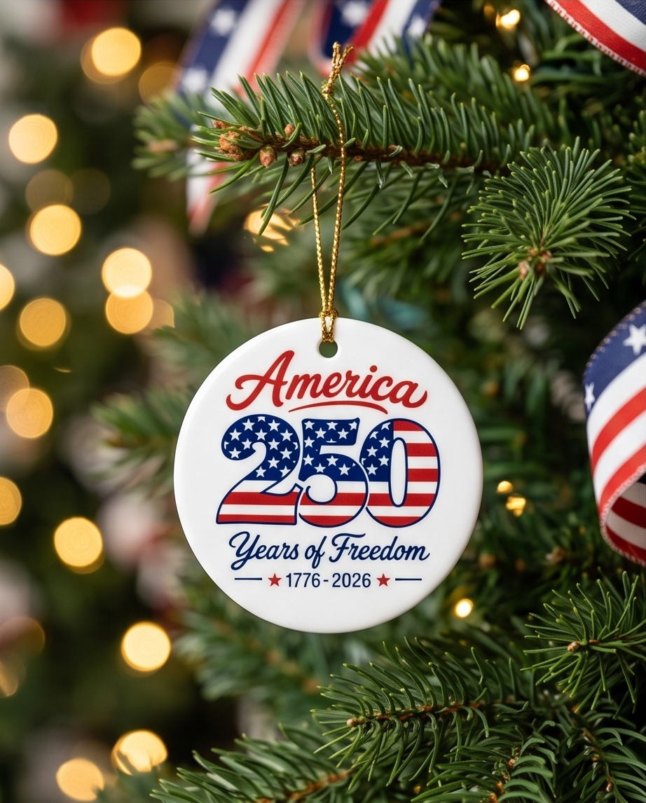 America 250 Years of Freedom Ceramic Ornament