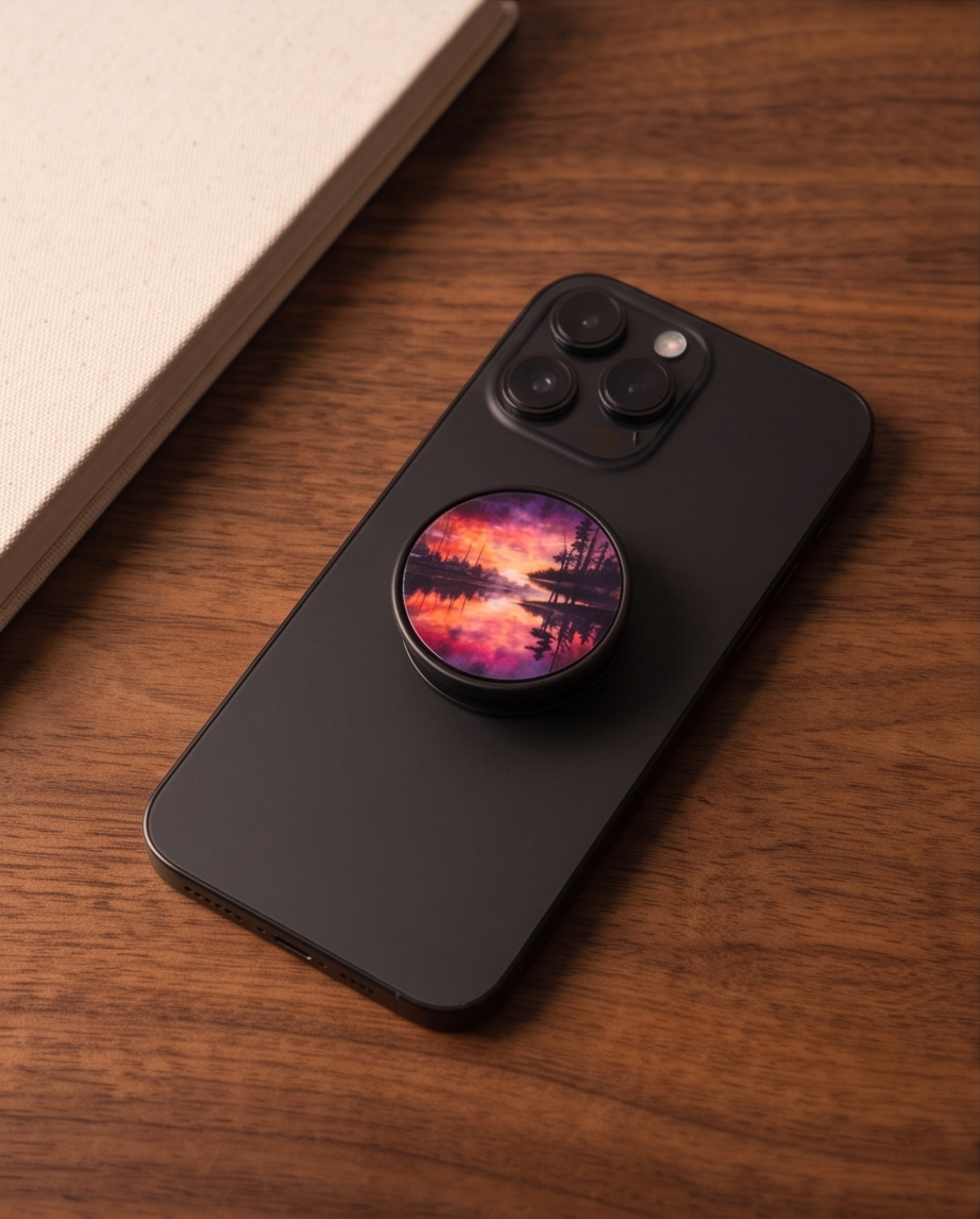 Sunset Lake Phone Grip | Purple Orange Nature Phone Holder | Scenic Landscape Phone Accessory | Outdoors Lover Gift