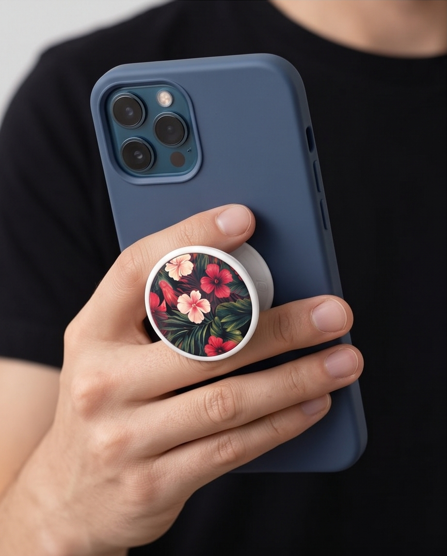 Tropical Hibiscus Phone Grip | Pink Floral Phone Holder | Tropical Flower Phone Accessory | Botanical Gift for Her