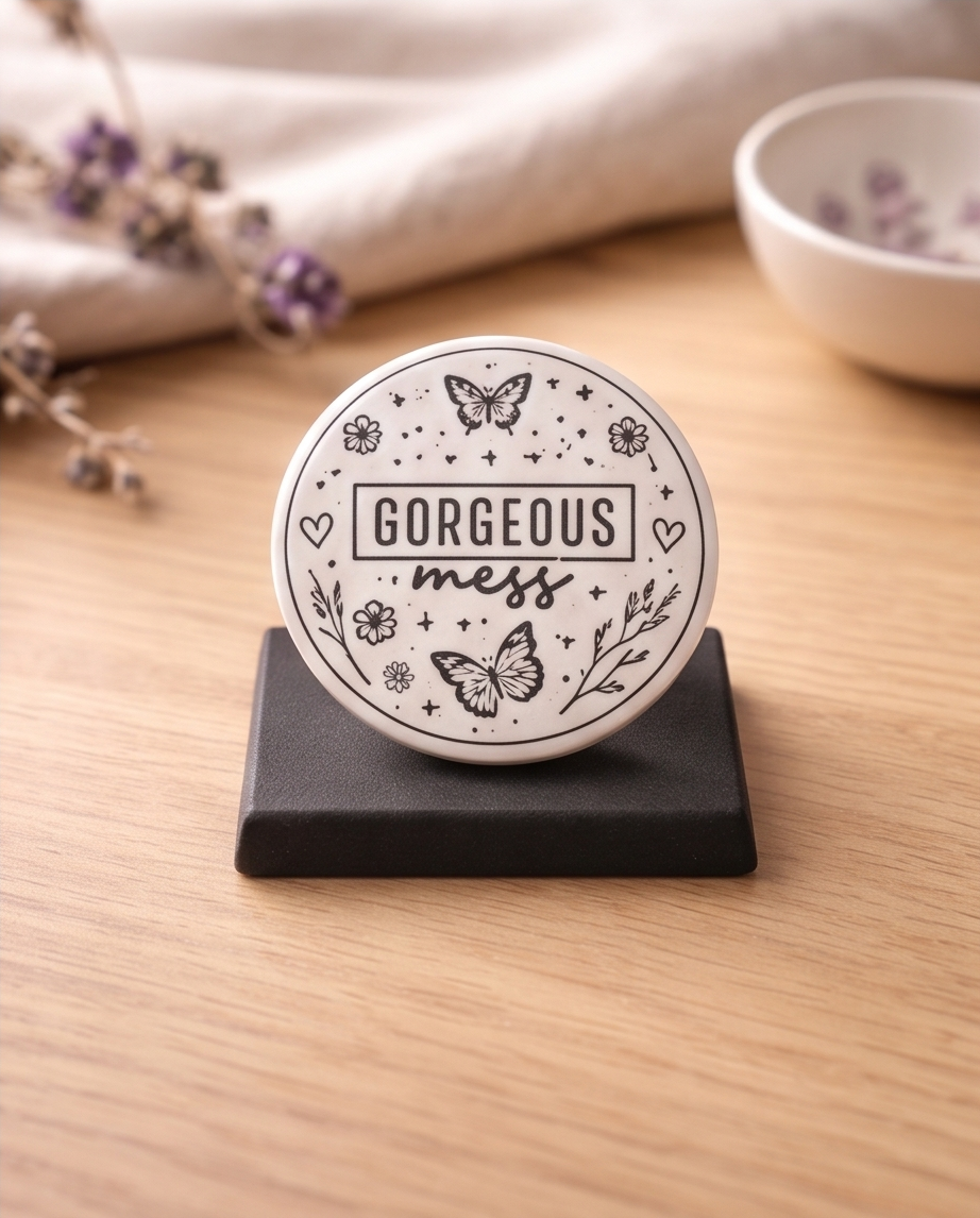 Gorgeous Mess Phone Grip | Butterfly Phone Holder | Inspirational Quote Phone Accessory | Black and White Gift for Her