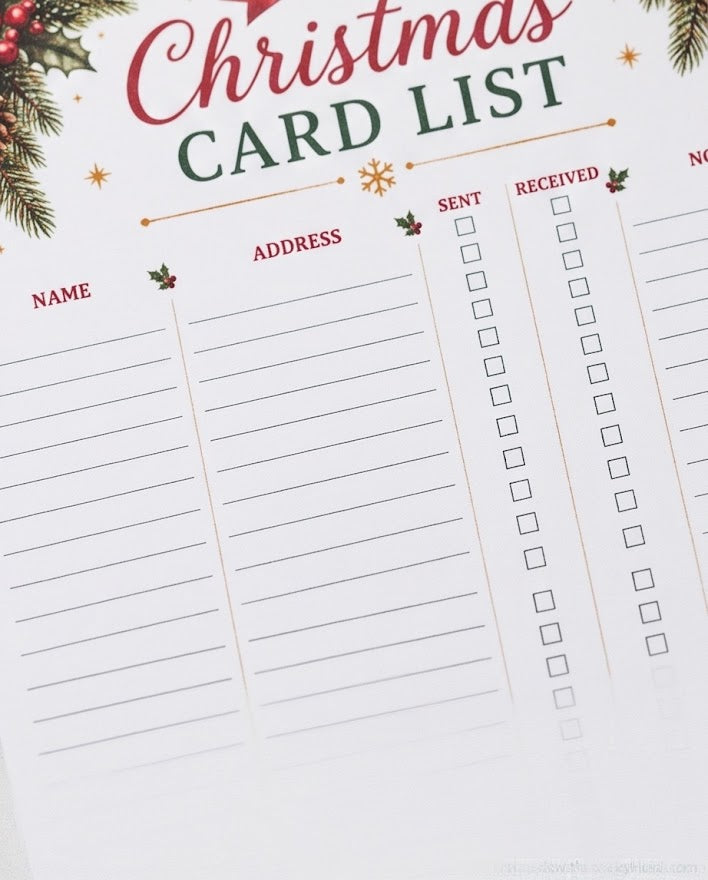 Christmas Card List Printable 50 Pages