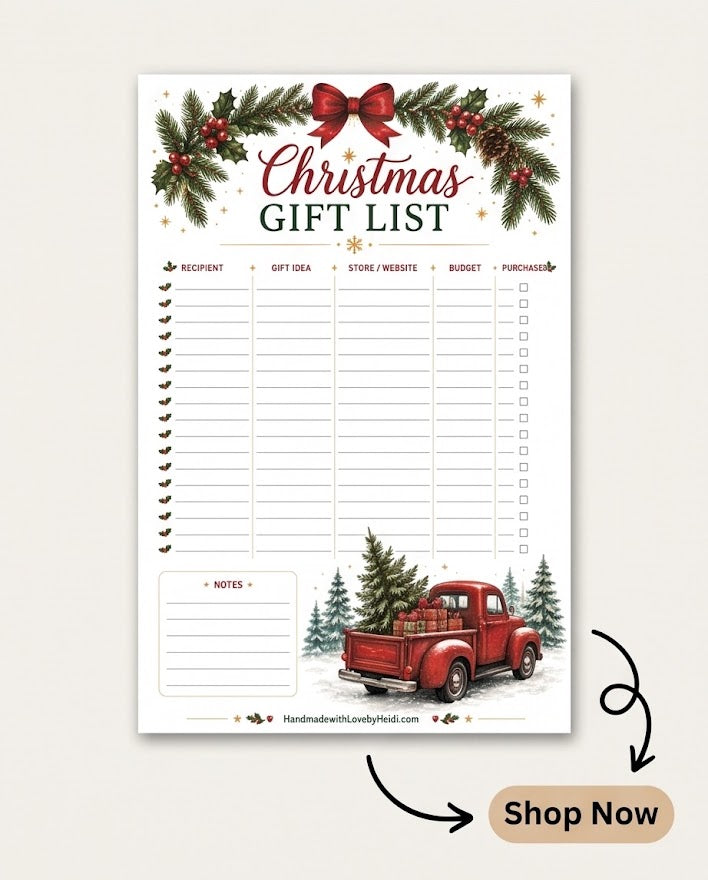 Christmas Gift List Notepad – Festive Holiday Planner Pad with Vintage Red Truck Design