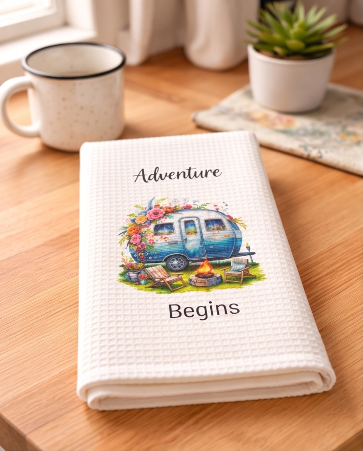 Adventure Begins Here Kitchen Towels 🏕️💙