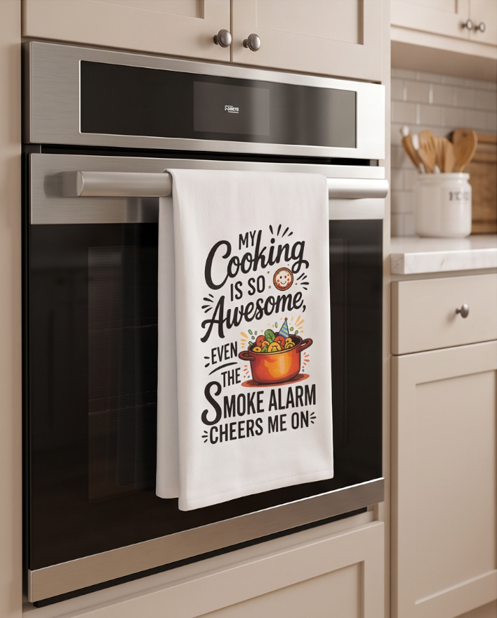 Smoke Alarm Cheer Squad Kitchen Towel 😄✨ 🔥🍲