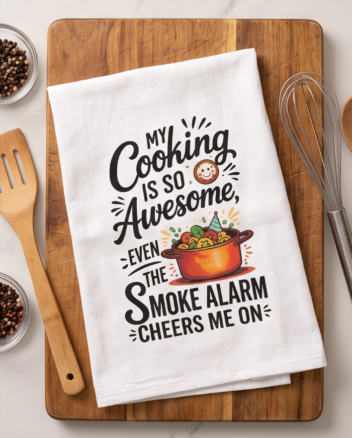 Smoke Alarm Cheer Squad Kitchen Towel 😄✨ 🔥🍲