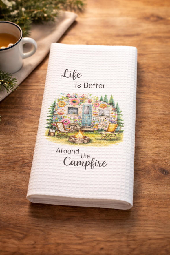 Life Is Better Around the Campfire Camper Towel 🌲🔥✨