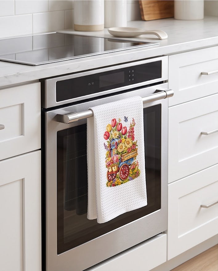 Mum in Love Flower Cart Kitchen Towel 🦋✨ 🌸💐