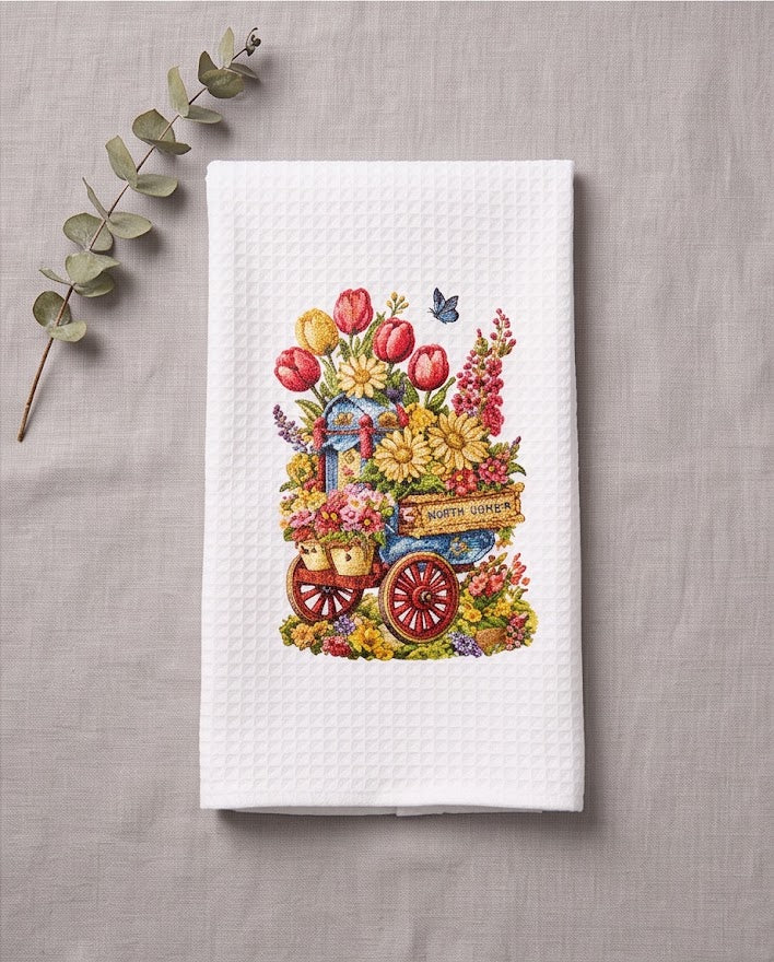 Mum in Love Flower Cart Kitchen Towel 🦋✨ 🌸💐