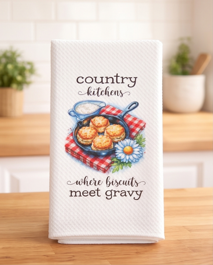Country Kitchens Where Biscuits Meet Gravy Towel 🌼✨ 🥣🍞