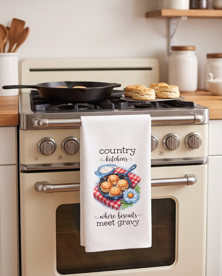 Country Kitchens Where Biscuits Meet Gravy Towel 🌼✨ 🥣🍞