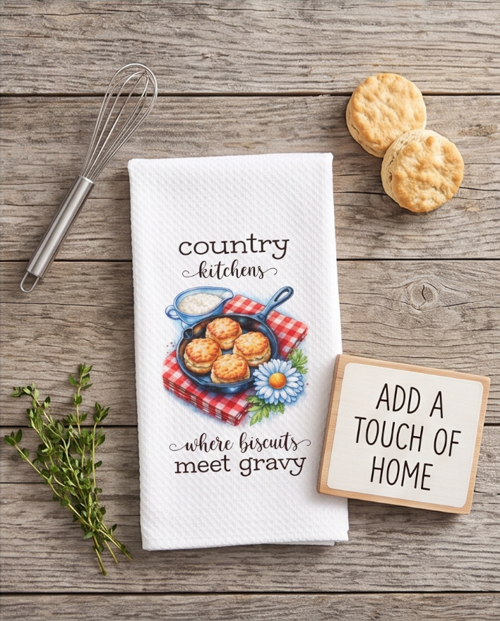 Country Kitchens Where Biscuits Meet Gravy Towel 🌼✨ 🥣🍞