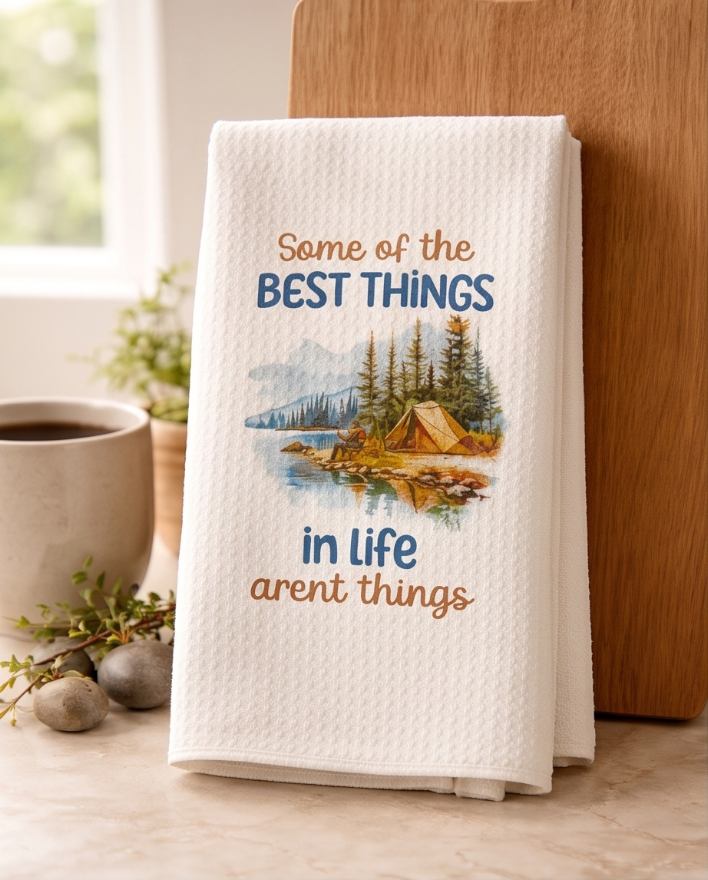 The Best Things in Life Aren’t Things Camping Towel 🌲✨ 🌄🏕️