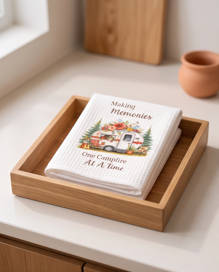 Making Memories One Campfire at a Time Kitchen Towel 🌲✨ 🔥🏕️