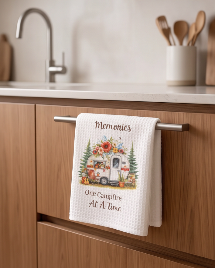 Making Memories One Campfire at a Time Kitchen Towel 🌲✨ 🔥🏕️