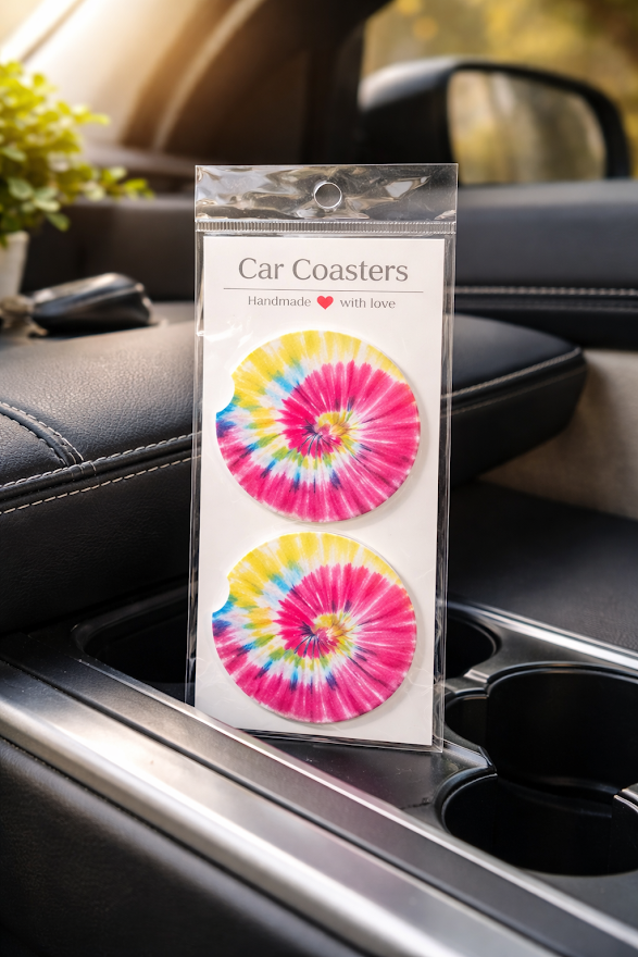 Rainbow Tie Dye Car Coasters ✨🚗💛