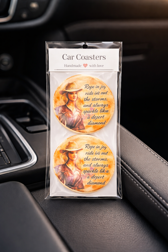 Desert Diamond Cowgirl Car Coasters ✨🌵💛