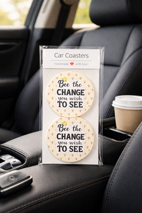 Be the Change Bee Car Coasters ✨🚗💛