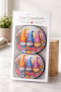 Blooming Gnome Trio Car Coasters ✨🌿🚗