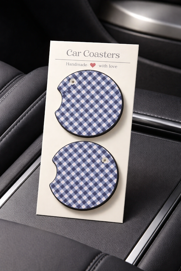 Blue Checkered Car Coasters ✨🚗🌿