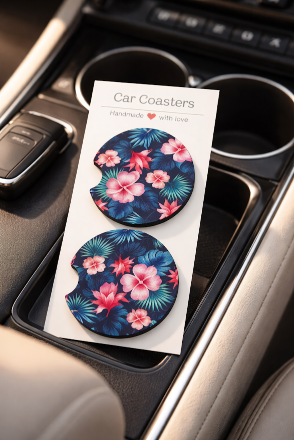 Tropical Hibiscus Car Coasters ✨🌴🚗