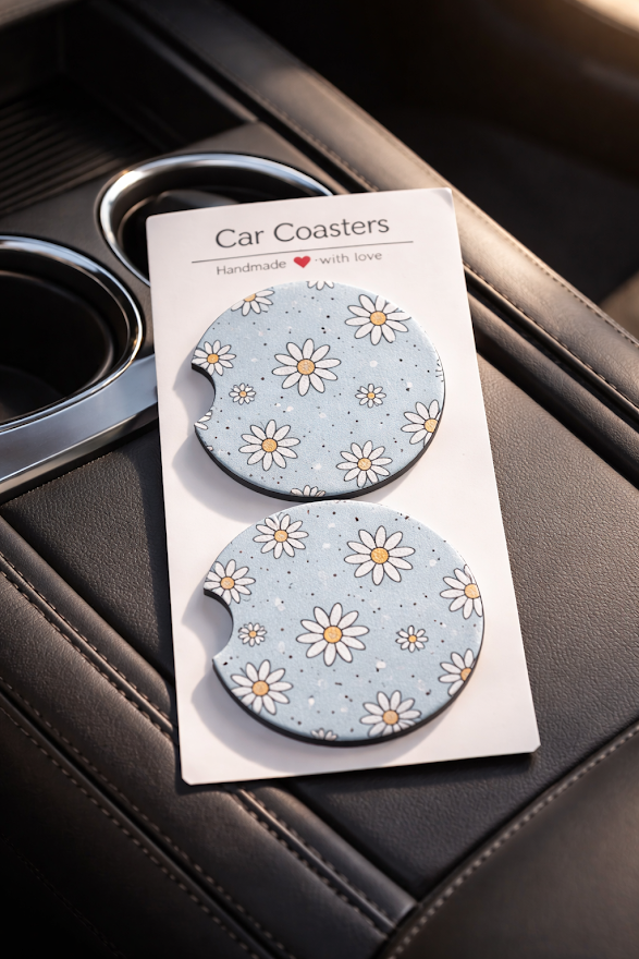 Blue Daisy Car Coasters ✨🌿🚗