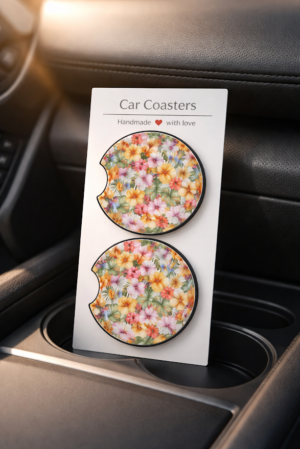 Bright Bloom Car Coasters ✨🌼🚗