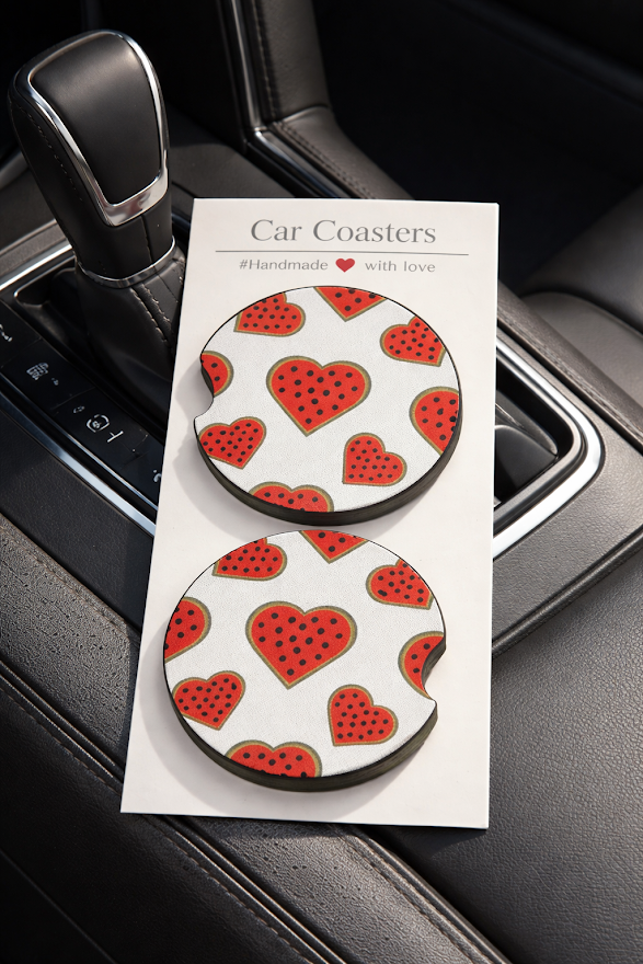 Watermelon Heart Splash Car Coasters 🍉❤️✨