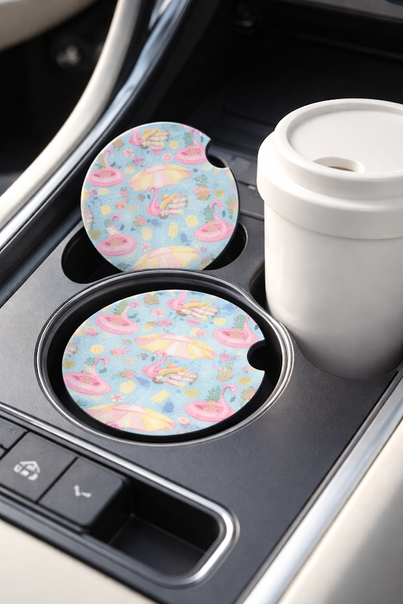 Tropical Flamingo Splash Car Coasters 🦩🍍✨