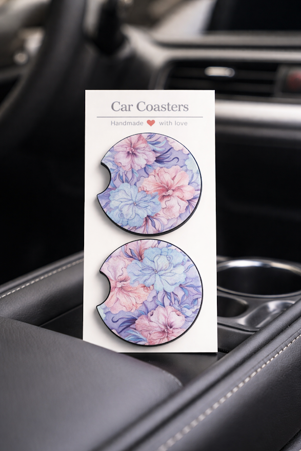 Blooming Pastel Garden Car Coasters 🌸💜✨